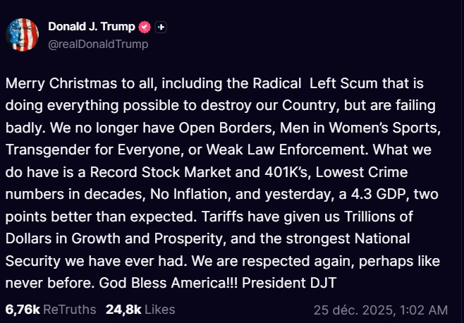 Les vœux de Noël du président des Etats-Unis