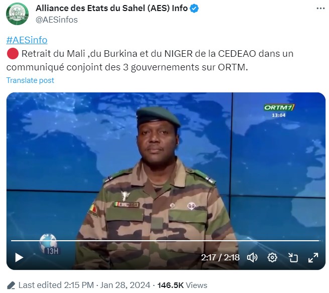 Le Mali, le Burkina-Faso et le Niger se retirent de la CEDEAO