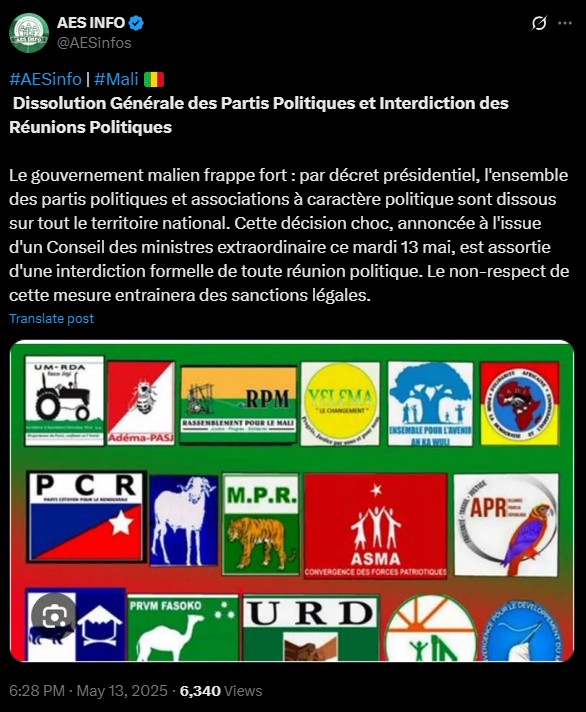 Dissolution des partis politiques au Mali