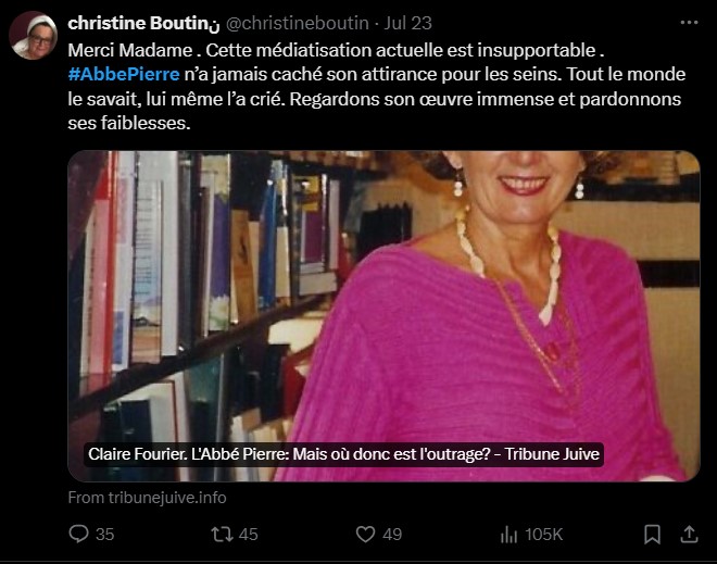 Christine Boutin pardonne à l’abbé Pierre